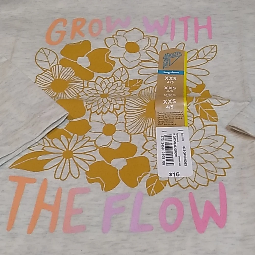 Thereabouts Tshirt Girks size XXS 4/5 Grow with the Flow in Gray long sleeve - Picture 4 of 7